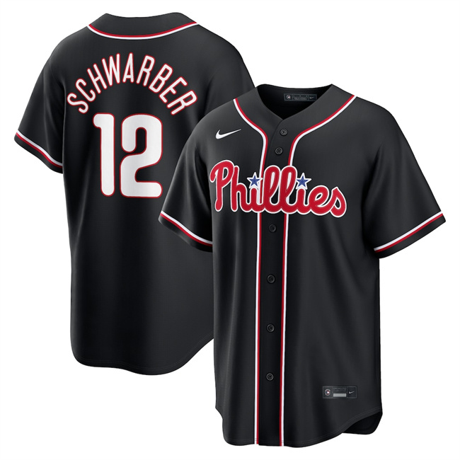 Men's Philadelphia Phillies #12 Kyle Schwarber Fashion Black Out Stitched Baseball Jersey